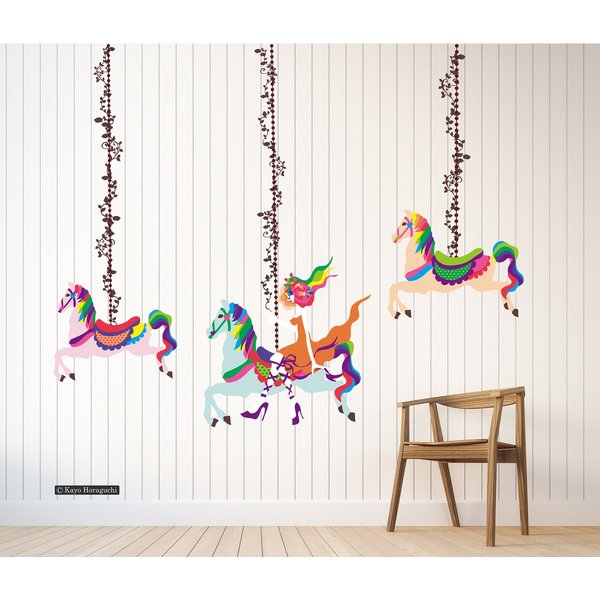 ホラグチカヨ ウォールステッカー メリーゴーランドb Mサイズ 大判 転写 賃貸ok シール 馬 女の子 かわいい 通販 Lineポイント最大get Lineショッピング