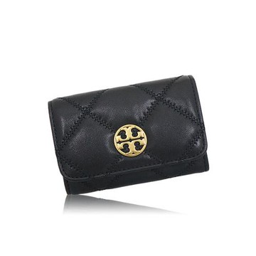 【TORY BURCH】菱格紋鑰匙卡夾包-黑色
