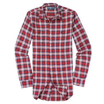 美國百分百【全新真品】Ralph Lauren 襯衫 RL 長袖 上衣 Polo 小馬 紅藍 類牛津 格紋 男 M號 E044