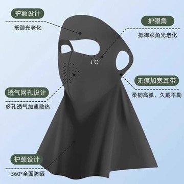 夏季遮陽透氣口罩防紫外線防曬面罩男冰絲全臉臉基尼騎行護頸一體
