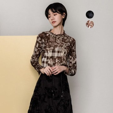 【MEDUSA】印花毛絨木耳邊內搭上衣-2色(M-2L) | 女休閒上衣