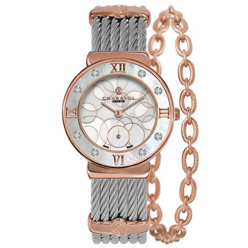 CHARRIOL夏利豪(ST30PD560028)真鑽玫瑰金經典鋼索腕錶/環繞珍珠母貝面30mm｜樂天全館特惠中★指定刷卡回饋10%