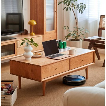 【台灣公司貨 免運 可開票】茶几 邊桌 收納櫃 邊櫃 北歐櫻桃木全實木茶幾原木家具日式簡約小戶型家用客廳茶臺