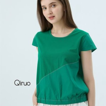 Qiruo 奇若專櫃女裝雙綠色上衣7134A 舒適純棉T桖