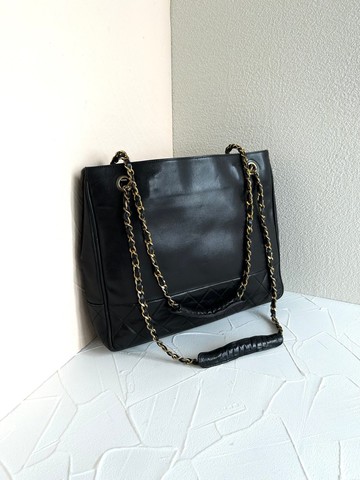 絕版古董包 Chanel黑色菱格鏈條托特包 側背包 單肩包 中古二手包