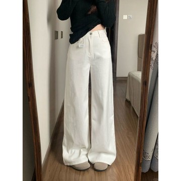 牛仔褲 高腰 闊腿褲 顯瘦 顯高 白色闊腿牛仔褲女2025夏季高腰顯瘦寬鬆垂感小個子直筒拖地褲 GGV8