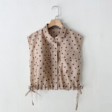 訂製系列-短版抽繩襯衫式背心上衣(波點)