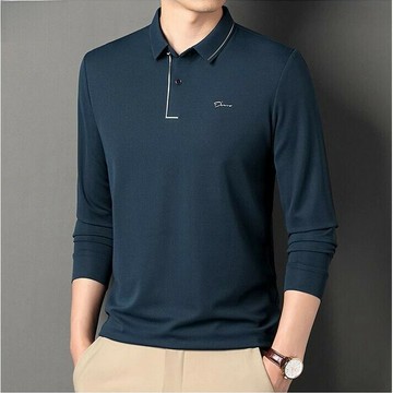 商務休閒長袖POLO衫男|大尺碼100公斤男裝上衣|高品質男士打底衫|時尚速干POLO衫|春秋新款上衣|百搭翻領長袖衫