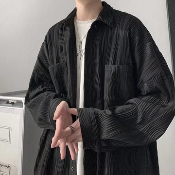 高級感防晒長袖襯衫男 韓版秋季冰絲薄款寬鬆垂墜感襯衫外套男