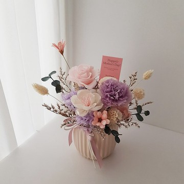 永生花+乾燥花|春日櫻粉紫|康乃馨盆花禮物∣居家擺飾∣開幕升遷
