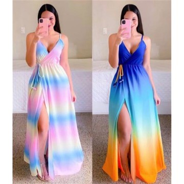 summer women slip dresses sexy ladies long skirt開叉女連衣裙