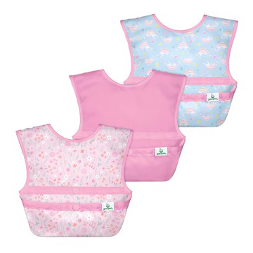 green sprouts 小綠芽 魔鬼氈雙面防水防食物掉落圍兜  3件  1組  彩虹花園