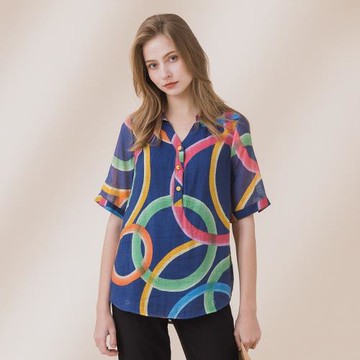 【YUTZUYA 優姿雅】圈圈印花V領襯衫