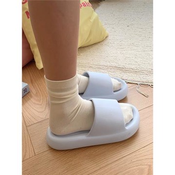 細細條 奶藍色拖鞋男女休閑百搭防臭防滑純色日系情侶居家涼拖鞋