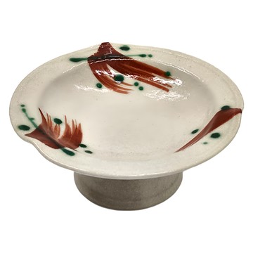 高台 -日本製 寬16.5cm 高7cm 滿水容量120ml 陶瓷材質  赤刷毛綠點  1個