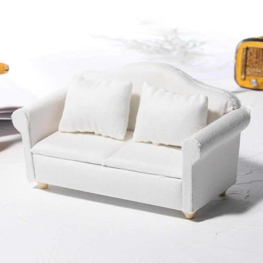 7Pcs Dollhouse Sofa Set,1 12 Dollhouse Decor 3Pcs White Fabric Sofa, 4Pcs P