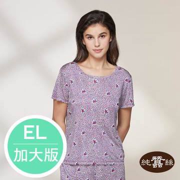 【岱妮蠶絲】純蠶絲42針110G女居家印花圓領短袖上衣-點點玫瑰 / EL加大尺碼 (WWL3A302)