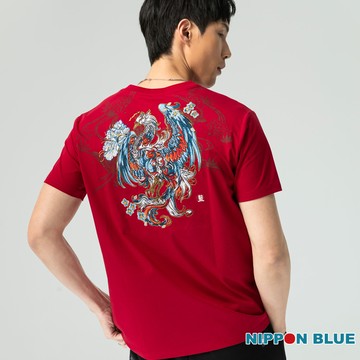 【9折】金標百福七彩鳳短TEE(紅) -  BLUE WAY 日本藍