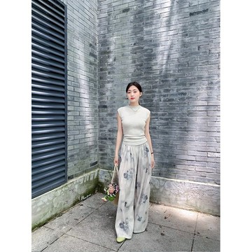 簡約休閒褲 寬褲 遛彎褲 直筒褲 褲子 夏季薄款簡約高腰寬鬆垂感休閒褲舒適百搭鬆弛感慵懶風遛彎寬褲闊腿褲