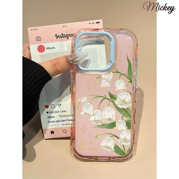 卡通手機殼 超萌 可愛 白鈴蘭花適用蘋果16promax亞克力iPhone15波浪14Plus二合一13