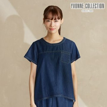 YVONNE 以旺傢飾 天絲棉牛仔短袖上衣-藍