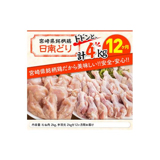 ふるさと納税 宮崎県 川南町 日南どり むね肉 2kg ＆手羽元 2kg セット 計４kg 