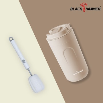 獨家組【義大利BLACK HAMMER】生日 雙層隔熱咖啡隨行杯530ml+杯刷-網美杏
