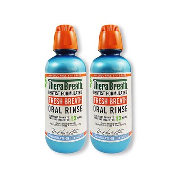 (2瓶超值組)美國TheraBreath凱斯博士-活氧配方持久清新防口腔異味漱口水473ml/瓶-冰涼薄荷(藍)(長效淨味潔口液,口感溫和潔齒水)