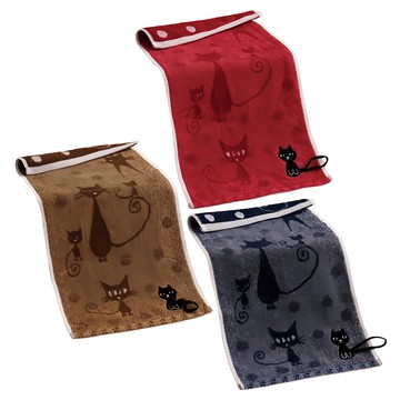 星紅織品 黑色小貓純棉兒童毛巾 25x50cm 100%純棉  藍色/紅色/咖啡色  1組