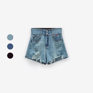 50% Fifty Percent｜push up！貓鬚褲口高腰雙釦牛仔短褲｜02489650007