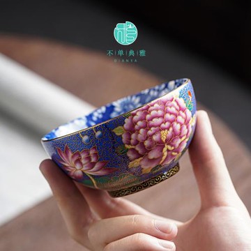 不單典雅中式琺瑯彩主人杯ins個人品茗杯大號單泡茶杯碗家用茶具