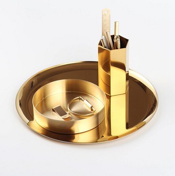 北歐六角筆筒 不銹鋼收納盤花器金色插花瓶 金屬收納置物筒擺件
