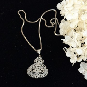 * 50807-稀有歐洲古董銀絲鏤空項鍊墜