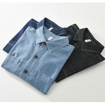 【巴黎精品】現貨+預購 牛仔襯衫長袖上衣-日式復古寬鬆男外套3色a1bv64