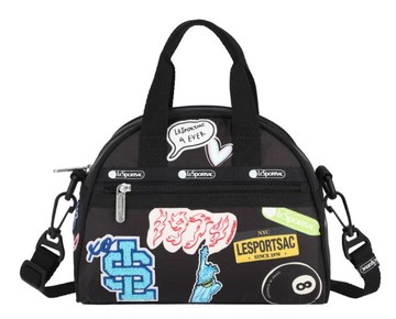 【LESPORTSAC】小型半圓兩用包 - 魅力黑拼布貼紙