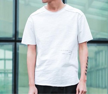 FINDSENSE MD 日系 潮 男 時尚 字母 毛邊領 反車工藝 短袖T恤 特色短T 學生T恤