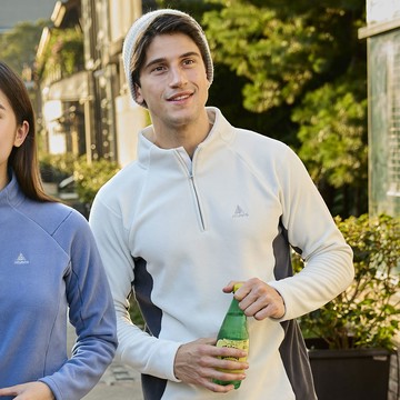 男款循環SOLAR-FLEECE保暖拉鍊衫(A1PS2556MC岩灰深灰/刷毛保暖/雙面刷毛/素面百搭/立領保暖)