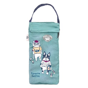 kUSUgURU JAPAN 日本眼鏡貓 超吸水內層便攜式傘套吸水袋/杯套袋 AnimalMode款  藍綠色  1個