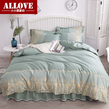 蕾絲花邊全棉被套1.5m1.8m雙人床裙四件套純棉公主風家用