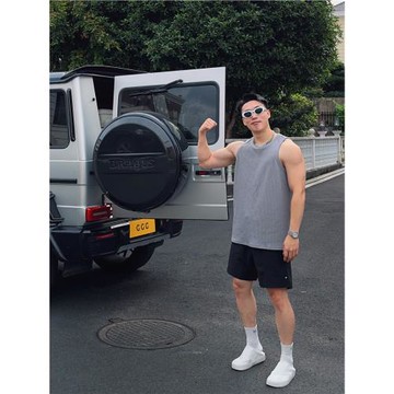 G哥工作室 肌理感男士夏季純色重磅寬松透氣休閑健身運動彈力背心