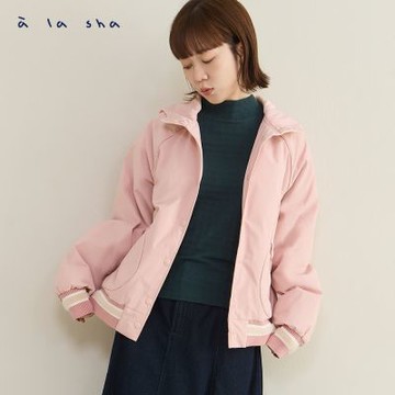 a la sha 假兩件拼接連帽a字外套