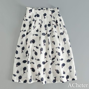 【ACheter】輕薄舒適麻感長裙印花棉麻鬆緊腰寬鬆長裙 # 116517(現貨+預購)