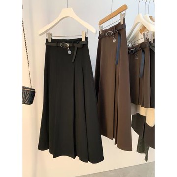 百褶半身裙女冬季2025新款高腰顯瘦垂感a字復古中長款過膝西裝裙