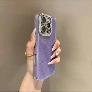 簡約風 純色閃鑽鏡頭框 適用iPhone17/16星空閃粉手機殼蘋果15水鑽全包鏡頭14二合一防摔保護套女