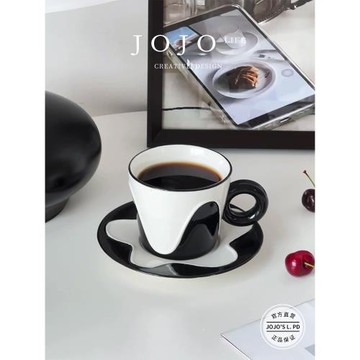 JOJO'S L. PD.Word.黑白波浪紋咖啡杯蝶套裝創意黑白陶瓷杯| 序歌