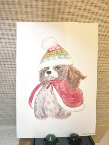 聖誕裝飾/狗/聖誕節/掛畫/海報/裝飾畫片/居家佈置/手繪/明信片