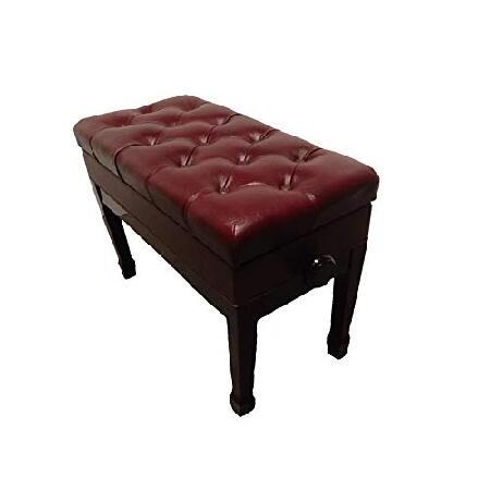 Genuine Leather Adjustable Duet Size Artist Piano Bench Stool in Mahogany with Music Storage並行輸入