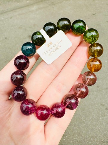 天然濃色大珠碧璽11.5mm42.67g經典色系帶藍碧漸層粉色碧璽