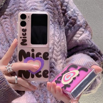 ins創意英文愛心適用OPPOFindN3Flip手機殼折疊屏N2Flip防摔殼FindN2Flip保護套n2flip超薄PC硬殼個性女翻蓋