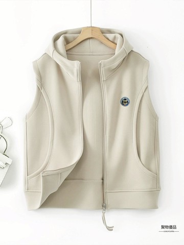 美式休閒舒適連帽坎肩無袖防風背心外套秋冬季外穿馬甲女性服裝【聚物優品】